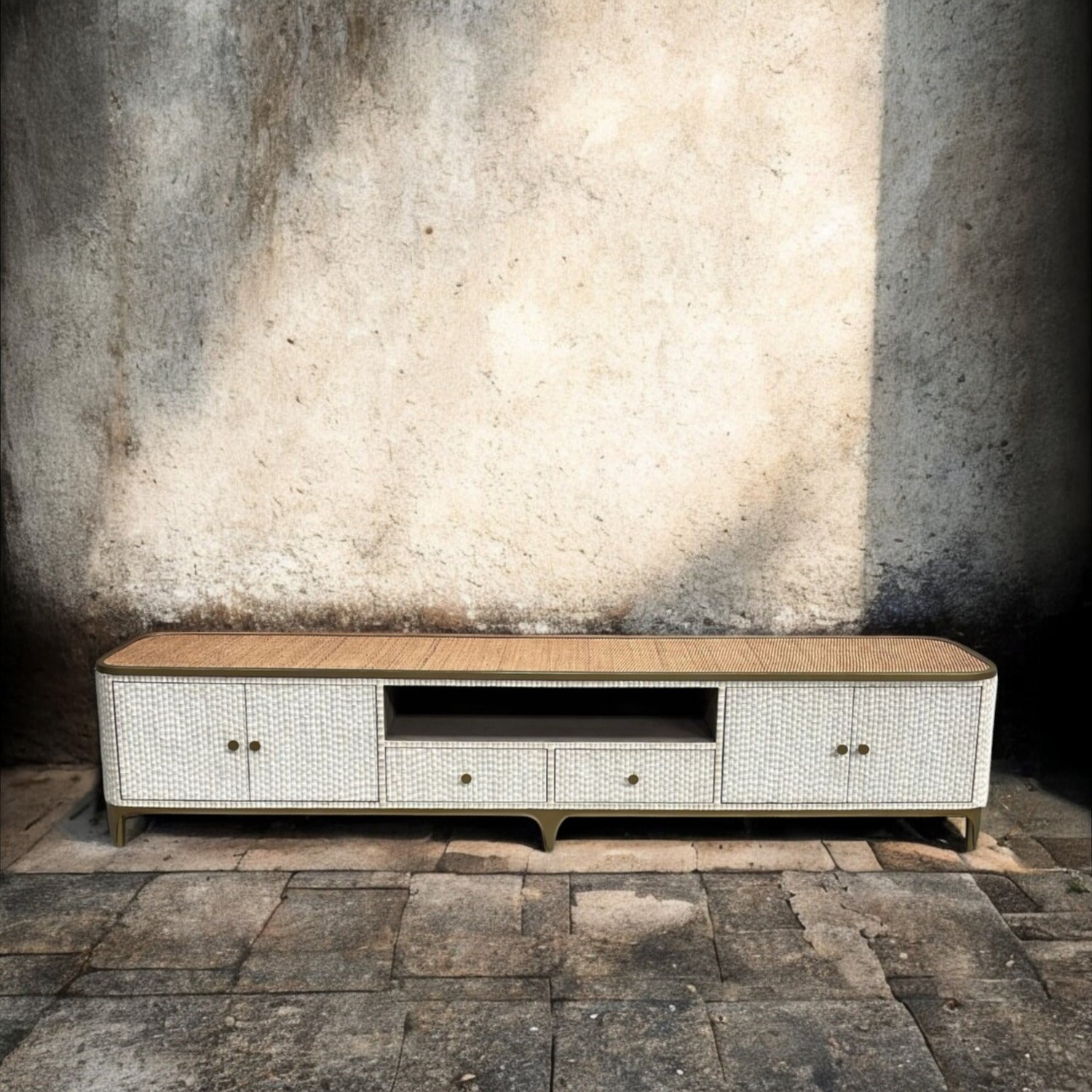 Long Bamboo Bone Inlay TV Console - ipse ipsa ipsum