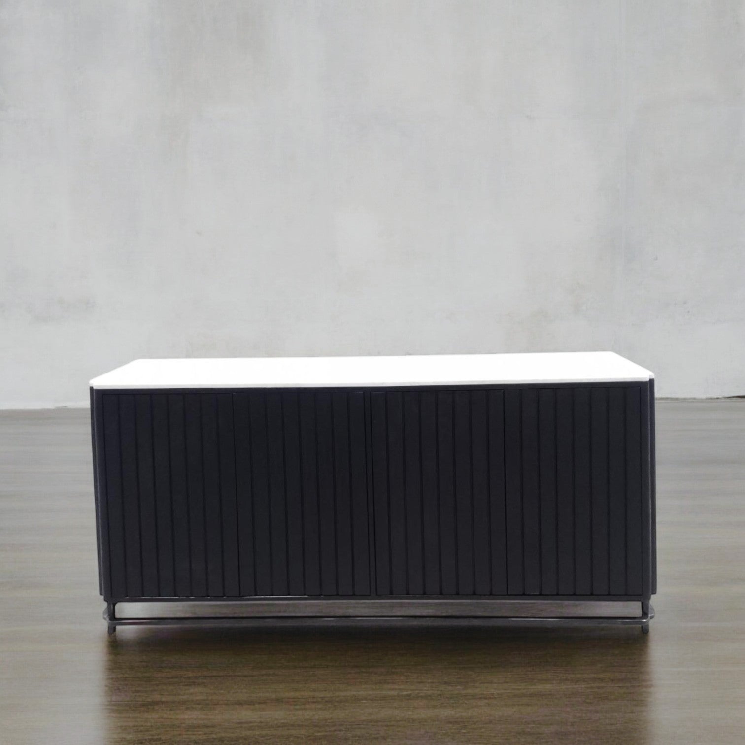 Maharaja Tall White Marble Black Leather Sideboard