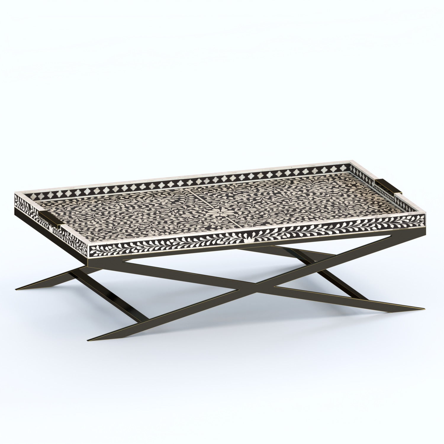 Nymeria Bone Inlay Coffee Table- Black and White Floral Inlay - ipse ipsa ipsum