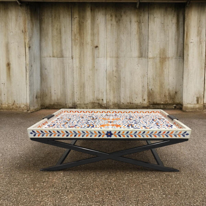 Nymeria Bone Inlay Coffee Table - White Blue & Orange