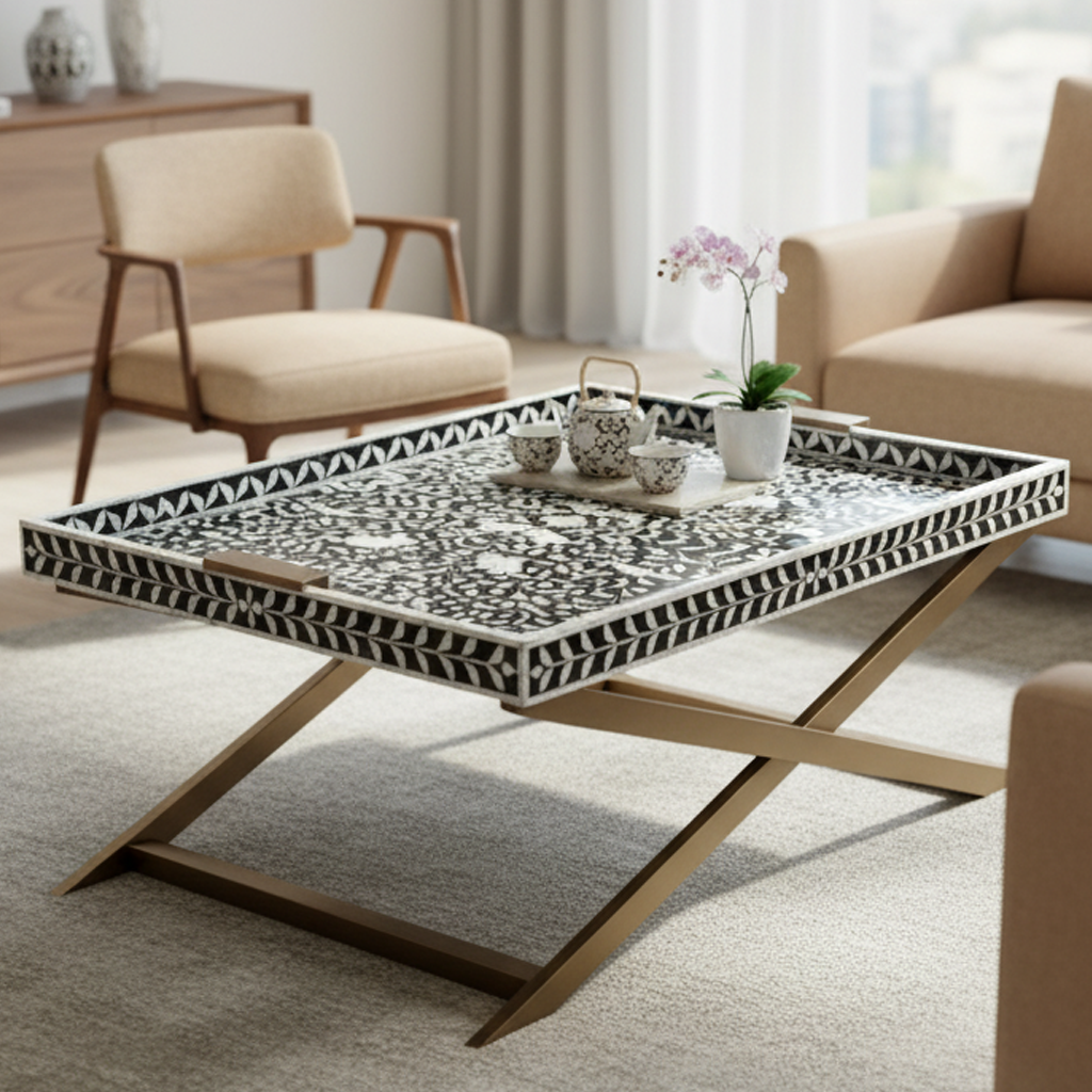 Black on White MOP Nymeria coffee tray table - Pret