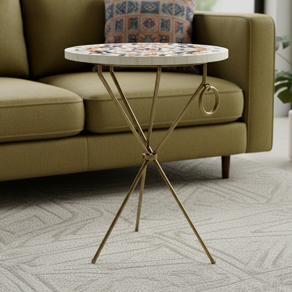 White, Blue & Orange Peranakan Inlay Collapsible Flat Top Table (Large) – Pret