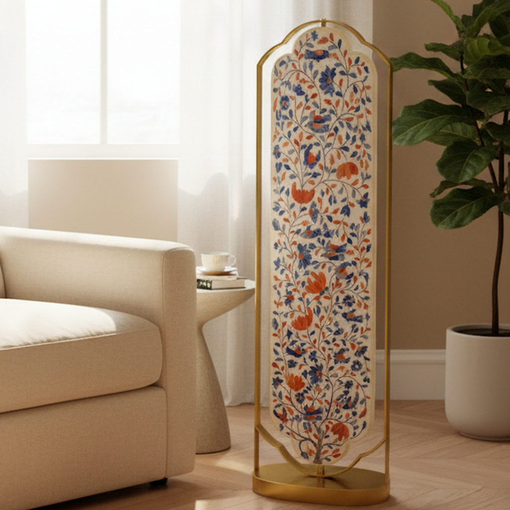 White, Blue & Orange Peranakan Inlay Floor Mirror (Large) – Pret