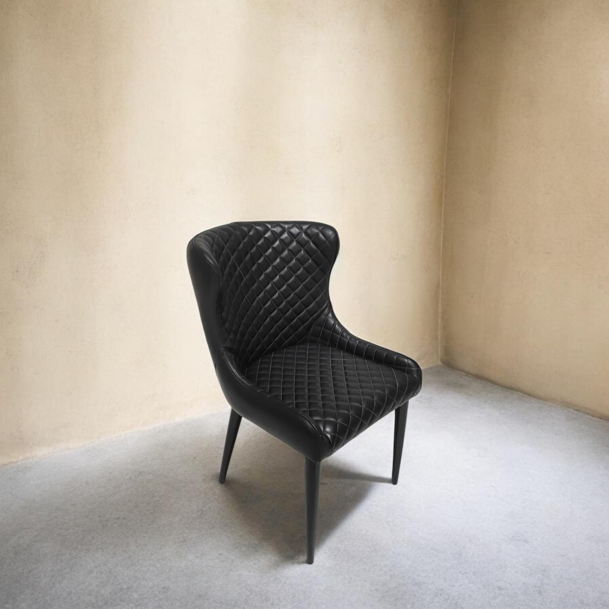 Retro Dining Chair - Black Quilted Leather