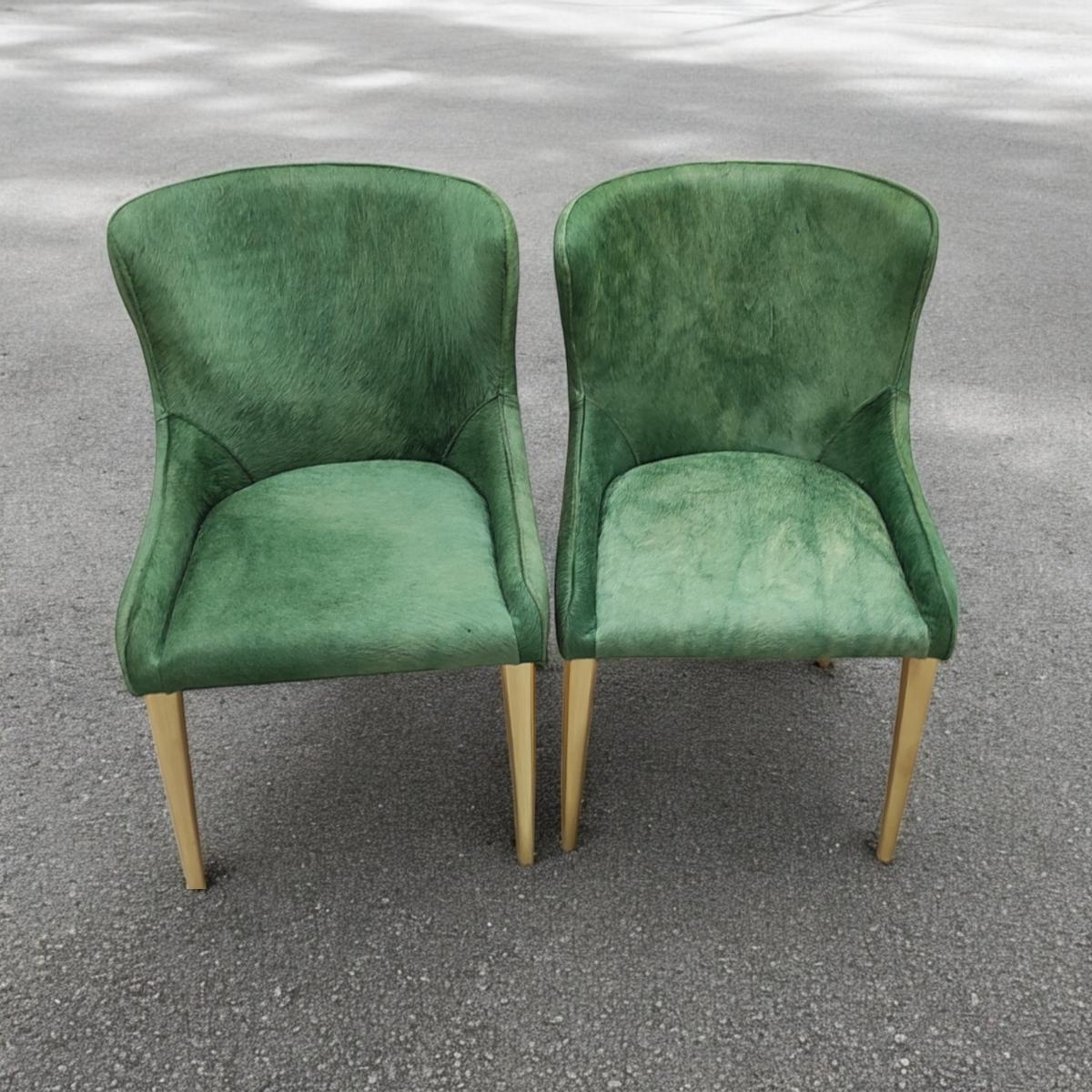 Retro Dining Chair - Green cowhide (pair)