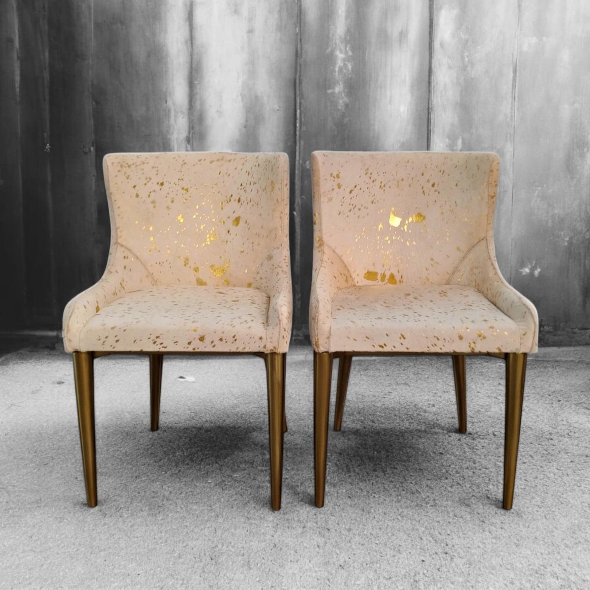 Retro Dining Chair - White Hide with Gold Splash (pair)