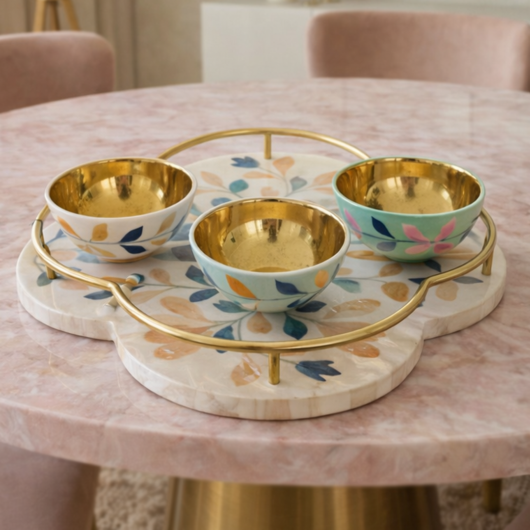 Peranakan Nut Bowls and Clover Tray Set