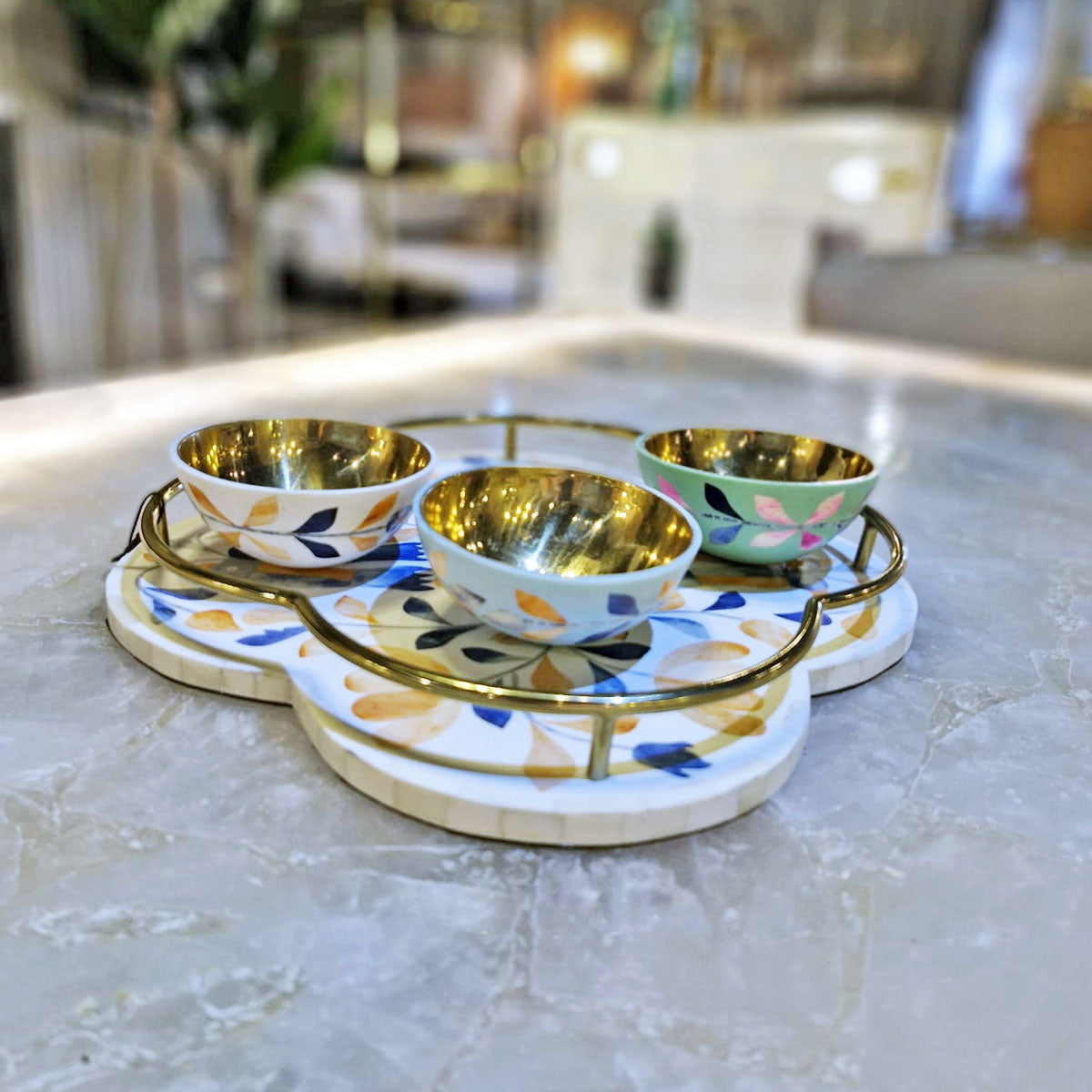 Peranakan Nut Bowls and Clover Tray Set