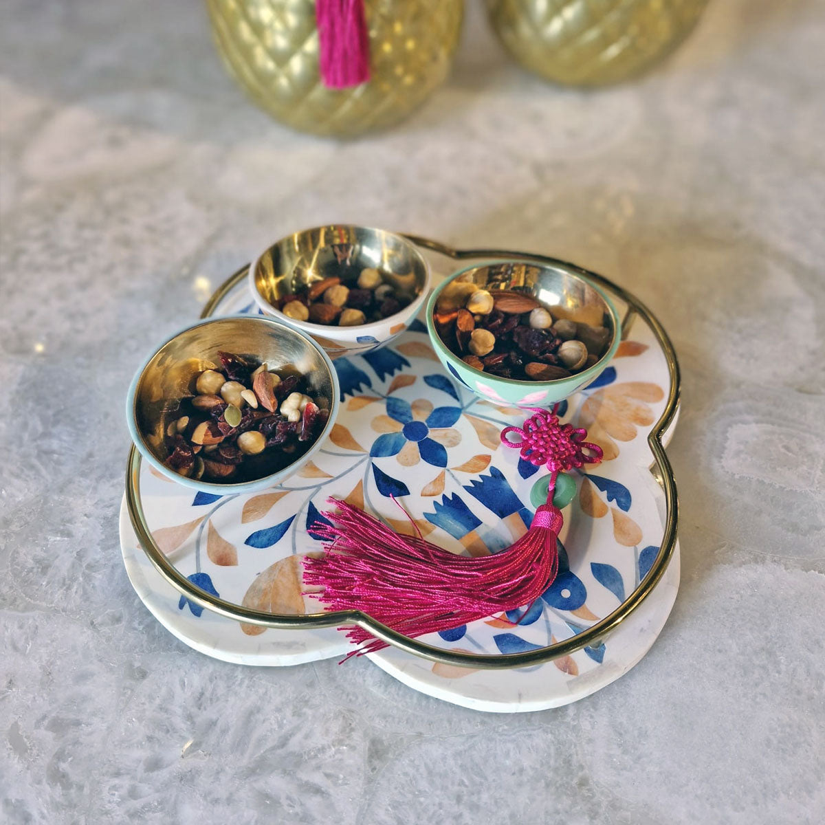 Peranakan Nut Bowls and Clover Tray Set