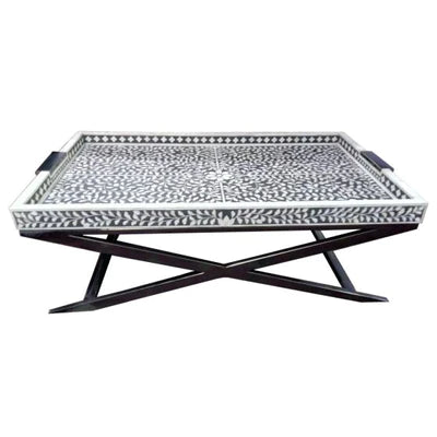 Nymeria Bone Inlay Coffee Table- Black and White Floral Inlay