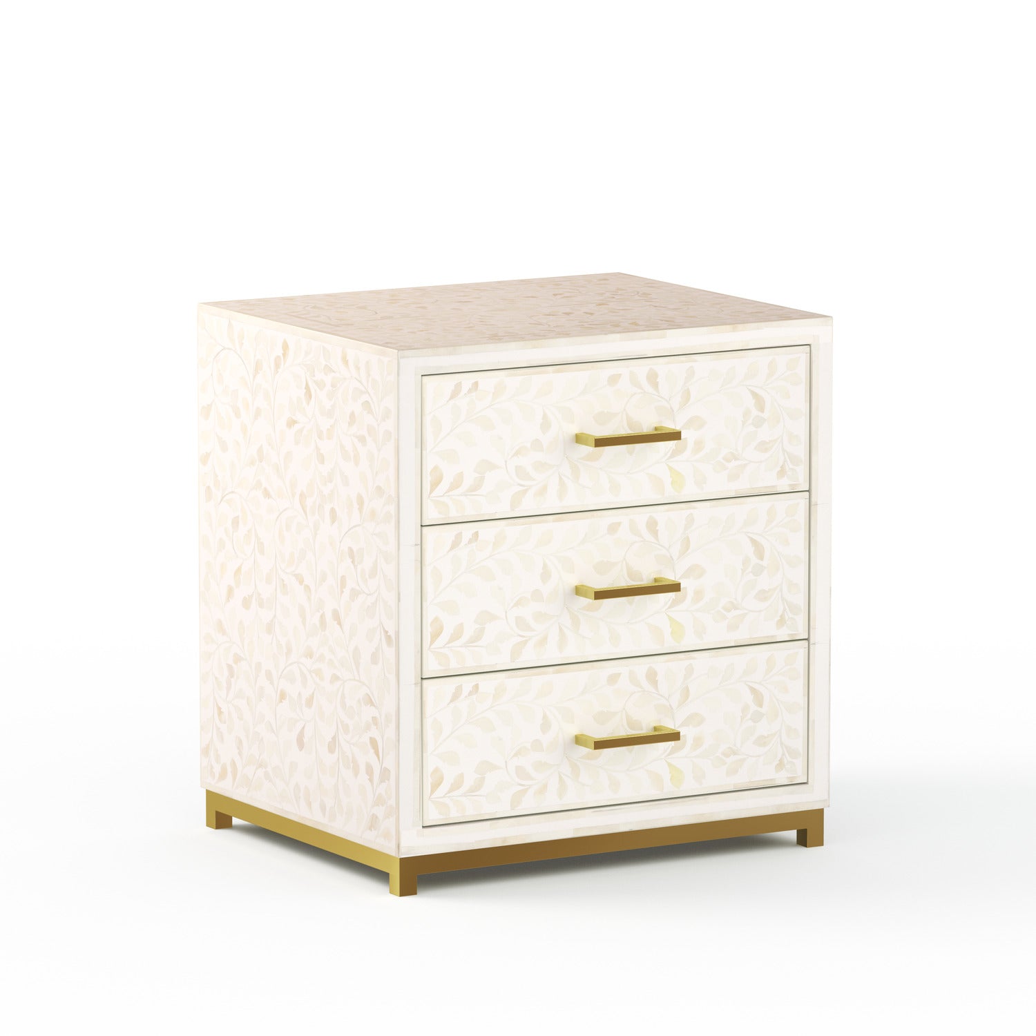 Adam Park Bone Inlay Bedside Table - White On White Floral Inlay - ipse ipsa ipsum