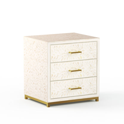 Adam Park Bone Inlay Bedside Table - White On White Floral Inlay - ipse ipsa ipsum