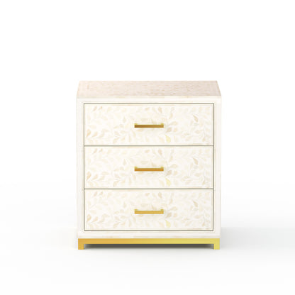Adam Park Bone Inlay Bedside Table - White On White Floral Inlay - ipse ipsa ipsum