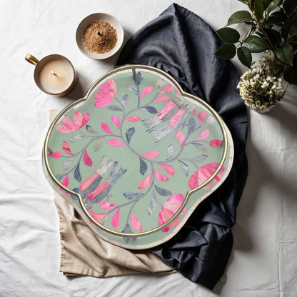 Clover Tray Small  - Green and Pink Peranakan Inlay - ipse ipsa ipsum