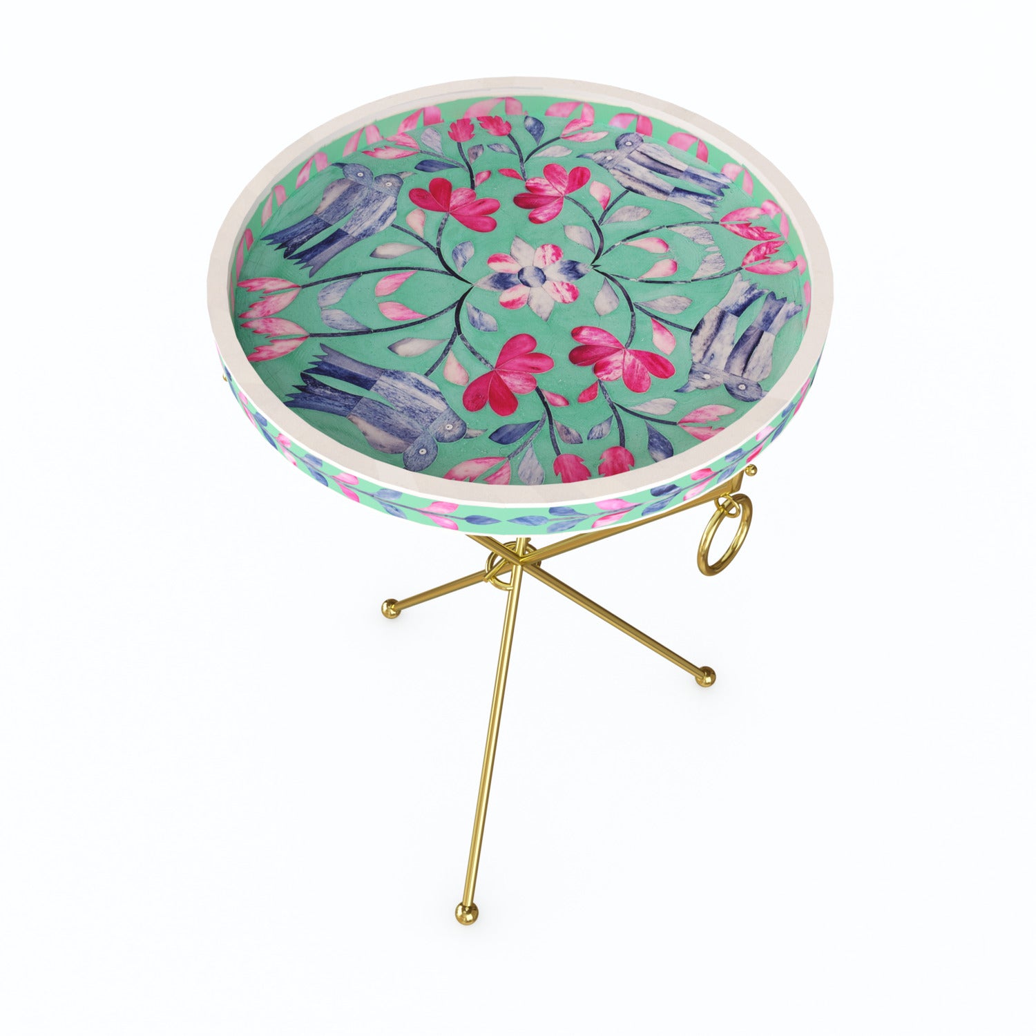 Large Peranakan Floral Bone Inlay Side Table - ipse ipsa ipsum