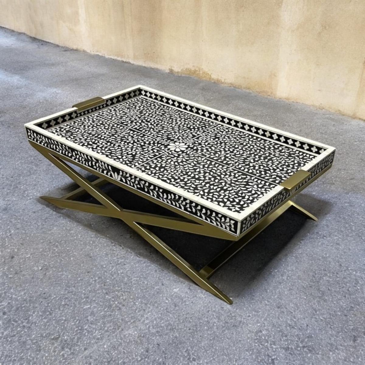 nymeria bone inlay coffee table - black and ivory - ipse ipsa ipsum