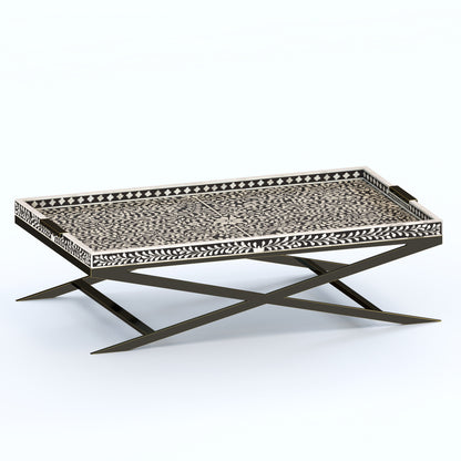 Nymeria Bone Inlay Coffee Table- Black and White Floral Inlay - ipse ipsa ipsum