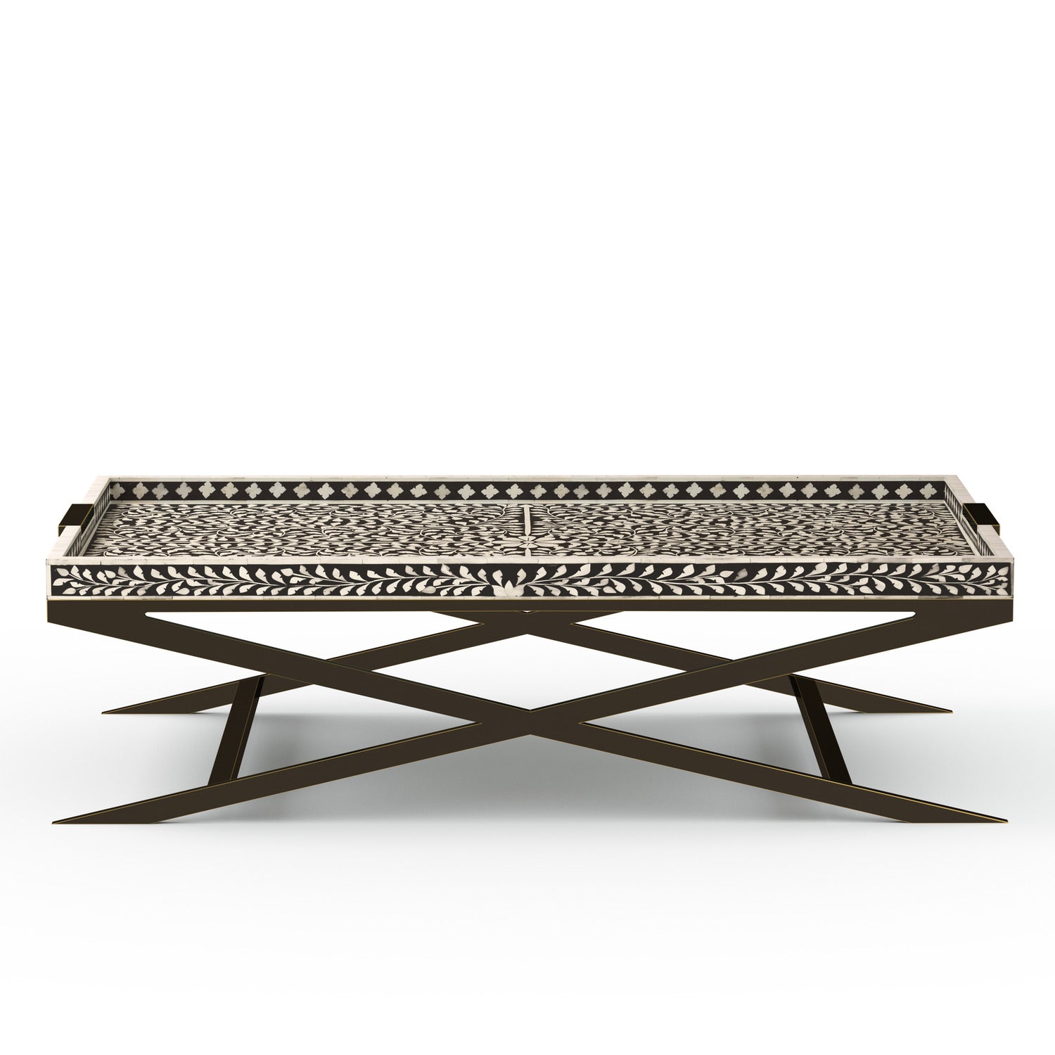 Nymeria Bone Inlay Coffee Table- Black and White Floral Inlay - ipse ipsa ipsum