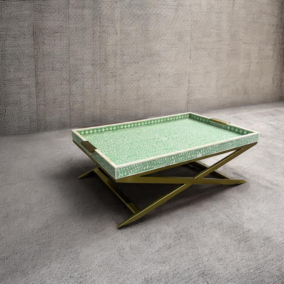 nymeria bone inlay coffee table - white and green - ipse ipsa ipsum