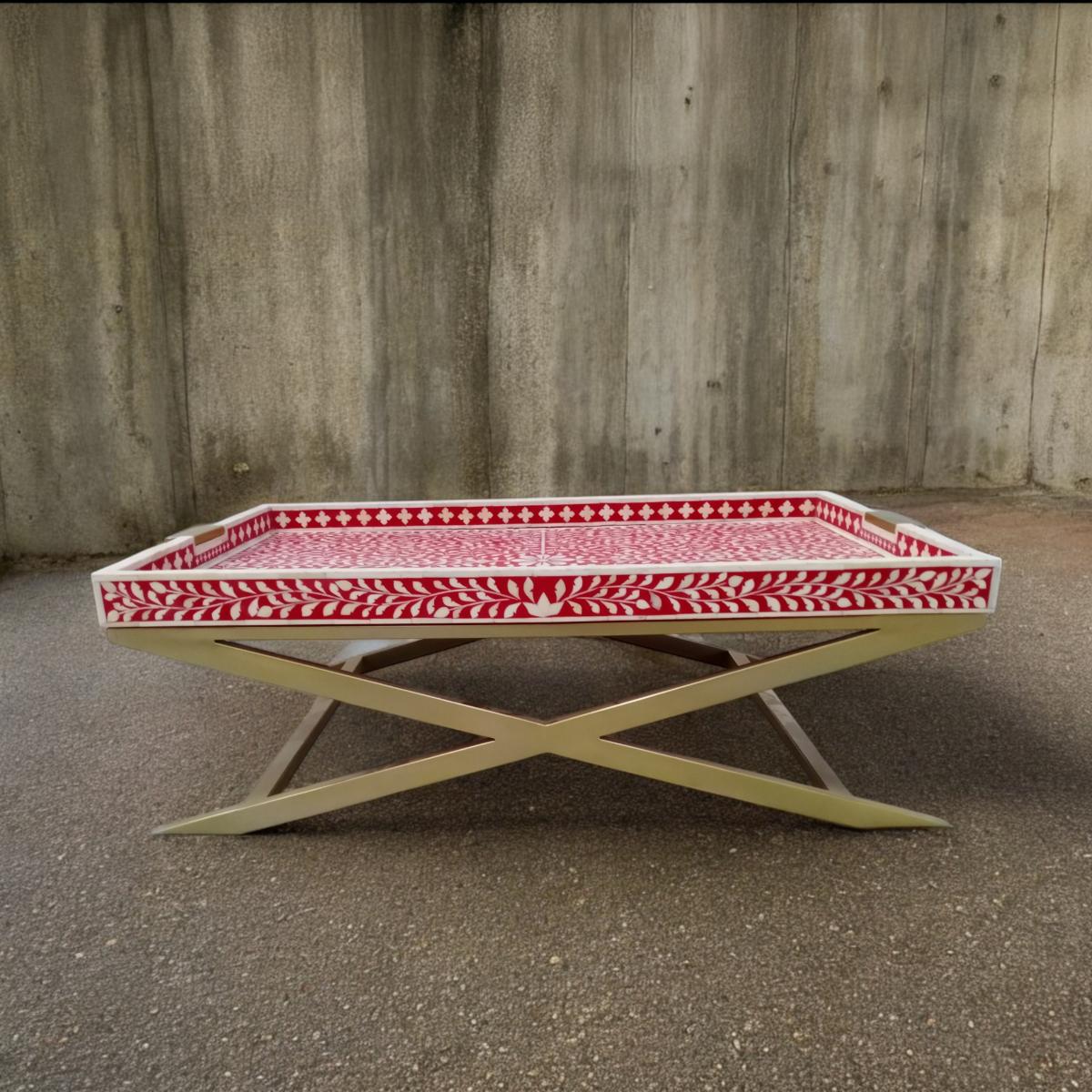 nymreia bone inlay coffee table - red and white - ipse ipsa ipsum