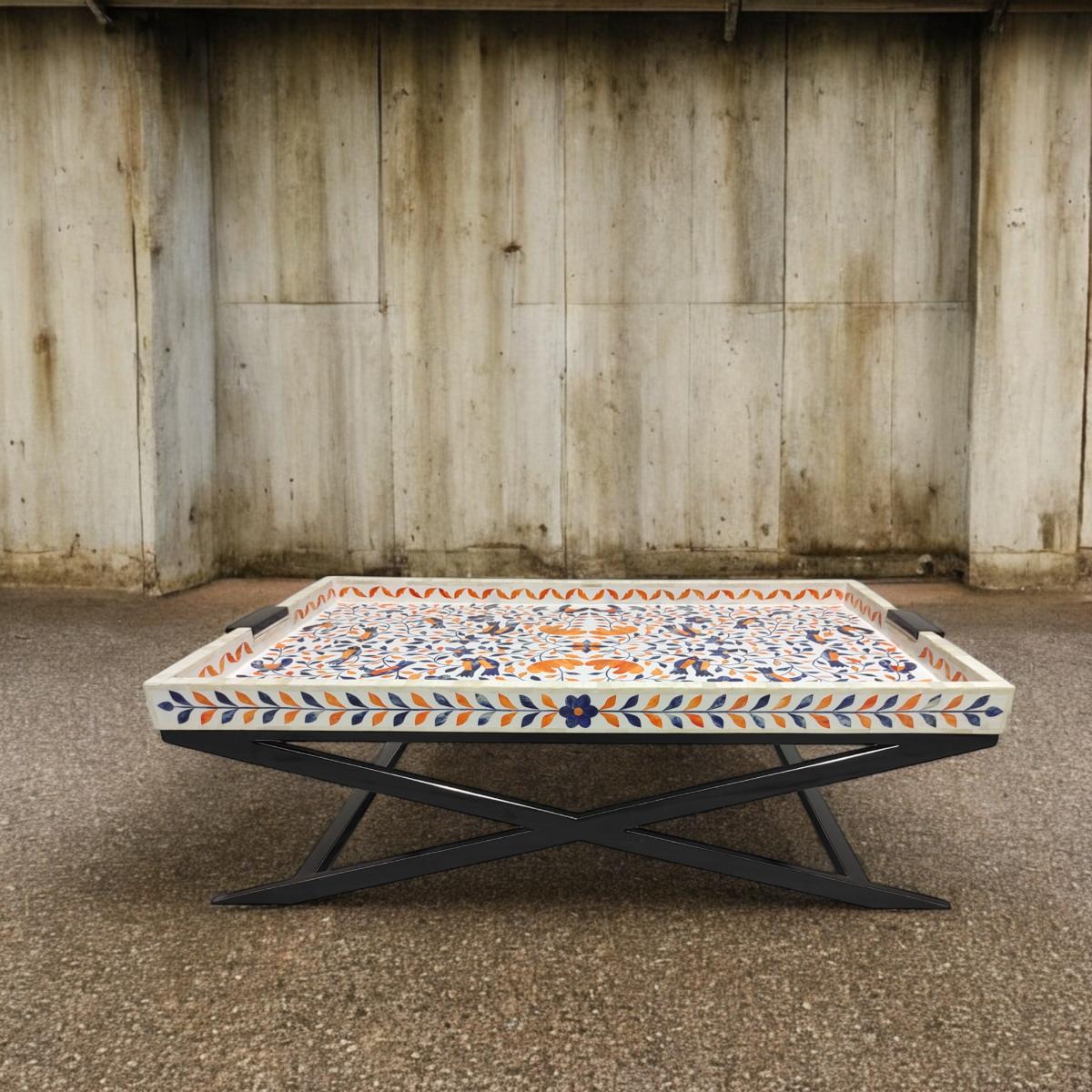 nymeria bone inlay coffee table - white blue and orange - ipse ipsa ipsum