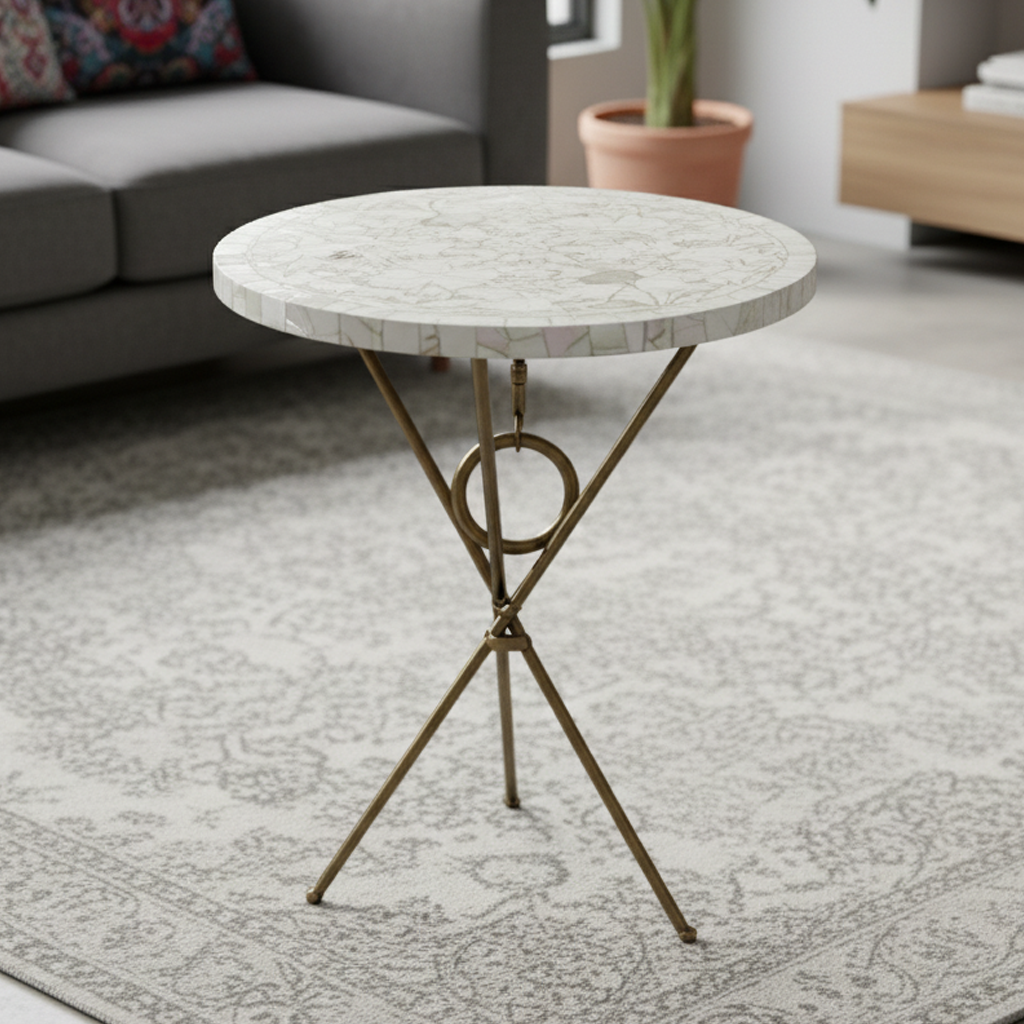 White on White MOP Peranakan Collapsible Flat Top Table (Large) – Pret