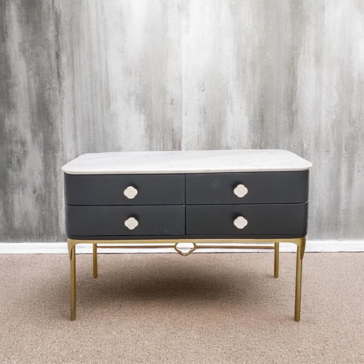 Straits Console Half Drawer - Black Leather