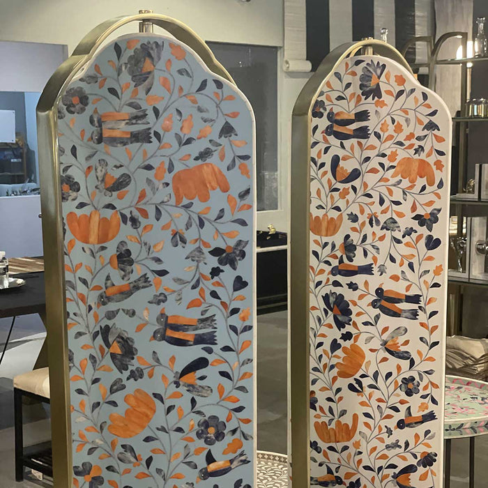 Peranakan Floor Mirror - White Blue and Orange Bone Inlay