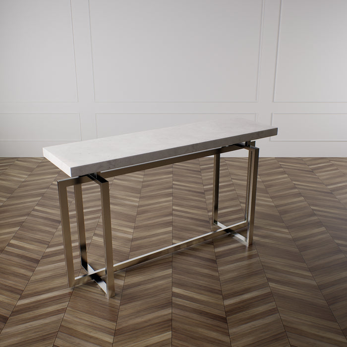 Stellar White Marble Console Polished Steel - ipse ipsa ipsum