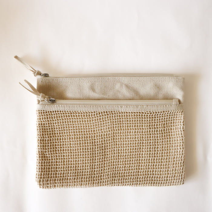 Cotton Canvas Flat Pouch with Net Pocket - ipse ipsa ipsum